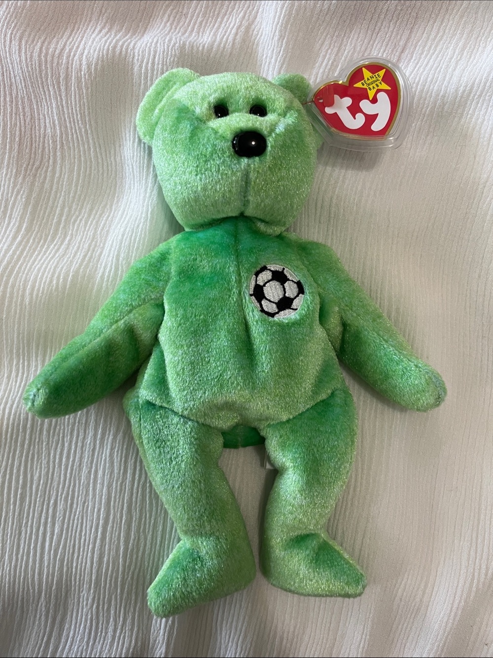 Ty Beanie Baby “Kicks”- Green Soccer Ball Bear